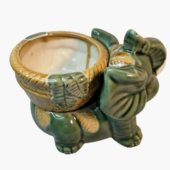 Vintage Green Elephant Ceramic Planter Pot Pot Basket - Picture 3 of 7